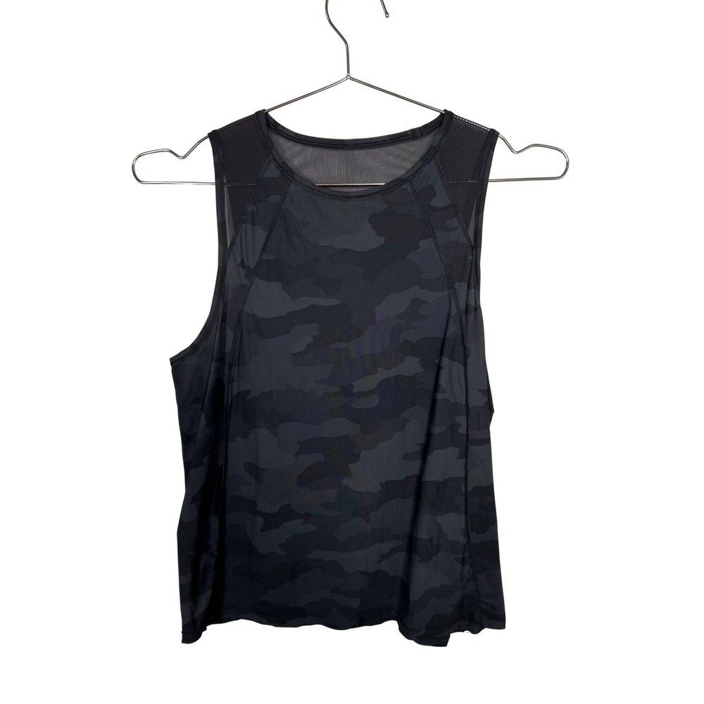 Lululemon Womens Black‎ Camo Tank Top Athletic Mesh Back Cutout Size Small
